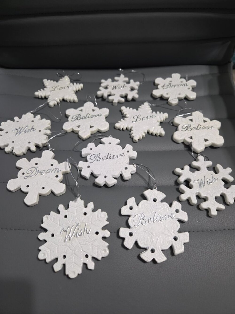 Set of 12 White Snowflake Christmas Ornaments with Inspirational Words
